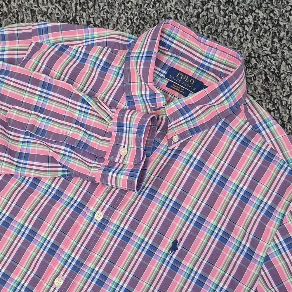 Ralph Lauren Mens Large Performance Button Down Shirt Long Sleeve Classic Fit